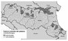 Mappa della Regione Emilia-Romagna dei comuni focolaio per la diffusione della malattia del platano