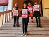 Presentazione camminata benefica "LoveWalk": l'assessore Cristina Coletti in primo piano sullo scalone con Mirabella (Ado), Zoccante (APA) e Scotti (FEshion eventi)