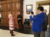 L'assessore Dorota Kusiak con Andrea Lucisano, Evelin Egner e Alberto Squarcia nella sala degli Arazzi del Municipio di Ferarra per il progetto di turismo culturale in lingua tedesca (foto GioM)