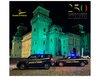 Castello di Ferrara illuminato di giallo verde per il 250 anniversario della Guardia di finanza Gdf 