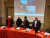 Enrico Ruggeri al Ridotto del Teatro comunale di Ferrara per la presentazione dello spettacolo con Sgarbi, Corvino e il vicesindaco Lodi