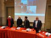 Enrico Ruggeri al Ridotto del Teatro comunale di Ferrara per la presentazione dello spettacolo con Sgarbi, Corvino e il vicesindaco Lodi