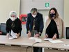 La firma della Convenzione antiCovid al Polo chimico di Ferrara tra direttrice generale AuslFE MCalamai, amministratore delegato Ifm PSchiavina e ass ComuneFE CColetti