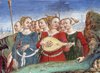 Particolare con le nove muse delle arti nell'affresco realizzato da Francesco del Cossa nel salone del mesi di Palazzo Schifanoia di Ferrara a rappresentazione del mese di maggio
