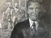 Ritratto di Vittorio Cini in un'opera di Stefania Fabrizi Cini (tecnica mista 2022) per la mostra su "Vittorio Cini L'ultimo doge" 2022-23
