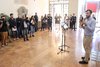 "Scart, il lato bello e utile del rifiuto": un momento dell'inaugurazione della mostra a cura di Hera con intervento dell'assessore Alessandro Balboni in Municipio (Ferrara, 12 maggio 2022 foto FVecch)